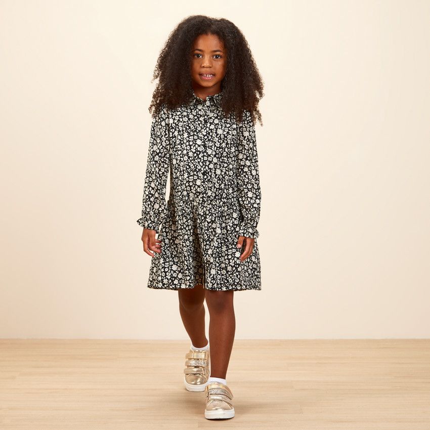 Robe en viscose imprimé fleuri pour fille - Noir