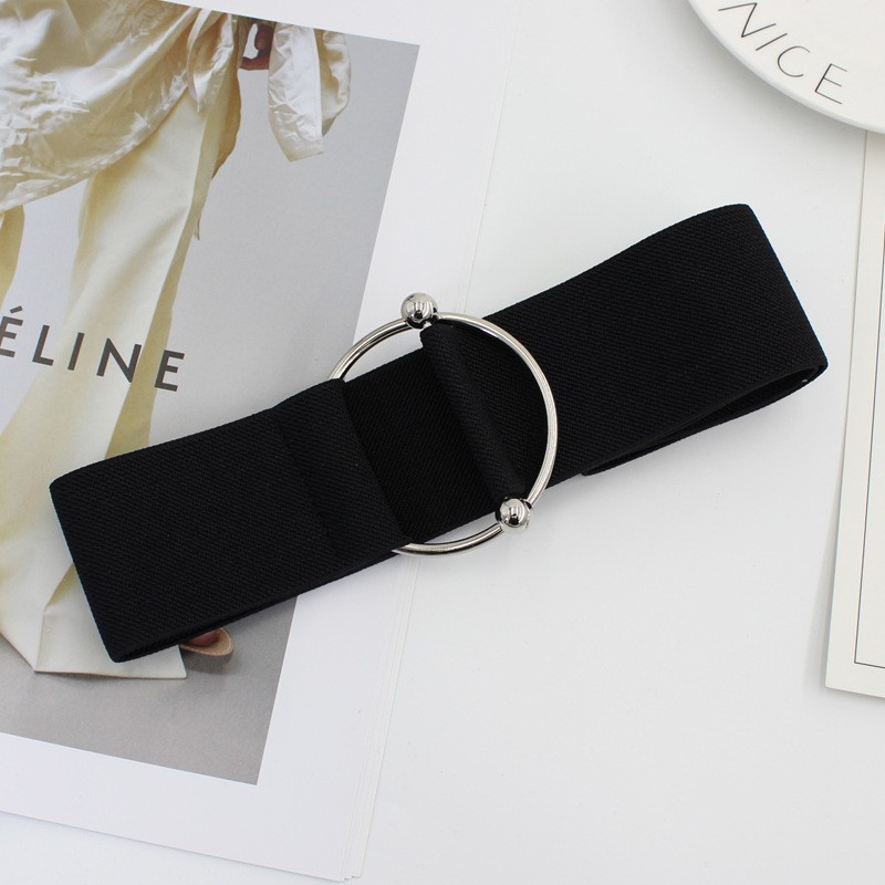 (66-100cm) Elastischer Taillengürtel Stretch Gürtel mit Schnalle - Schwarz / Silber