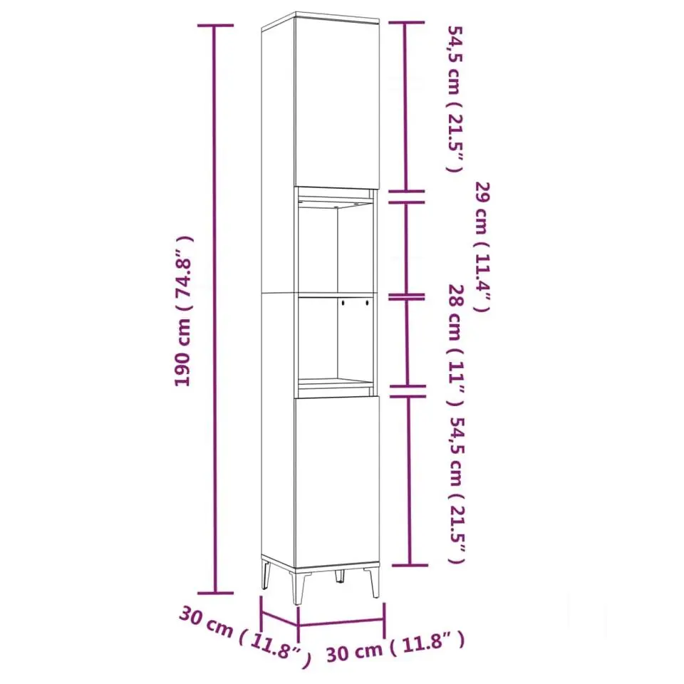 vidaXL - Kolomkast met 2 deuren 2 vakken - Zwart - Bewerkt hout - 30x30x190 cm