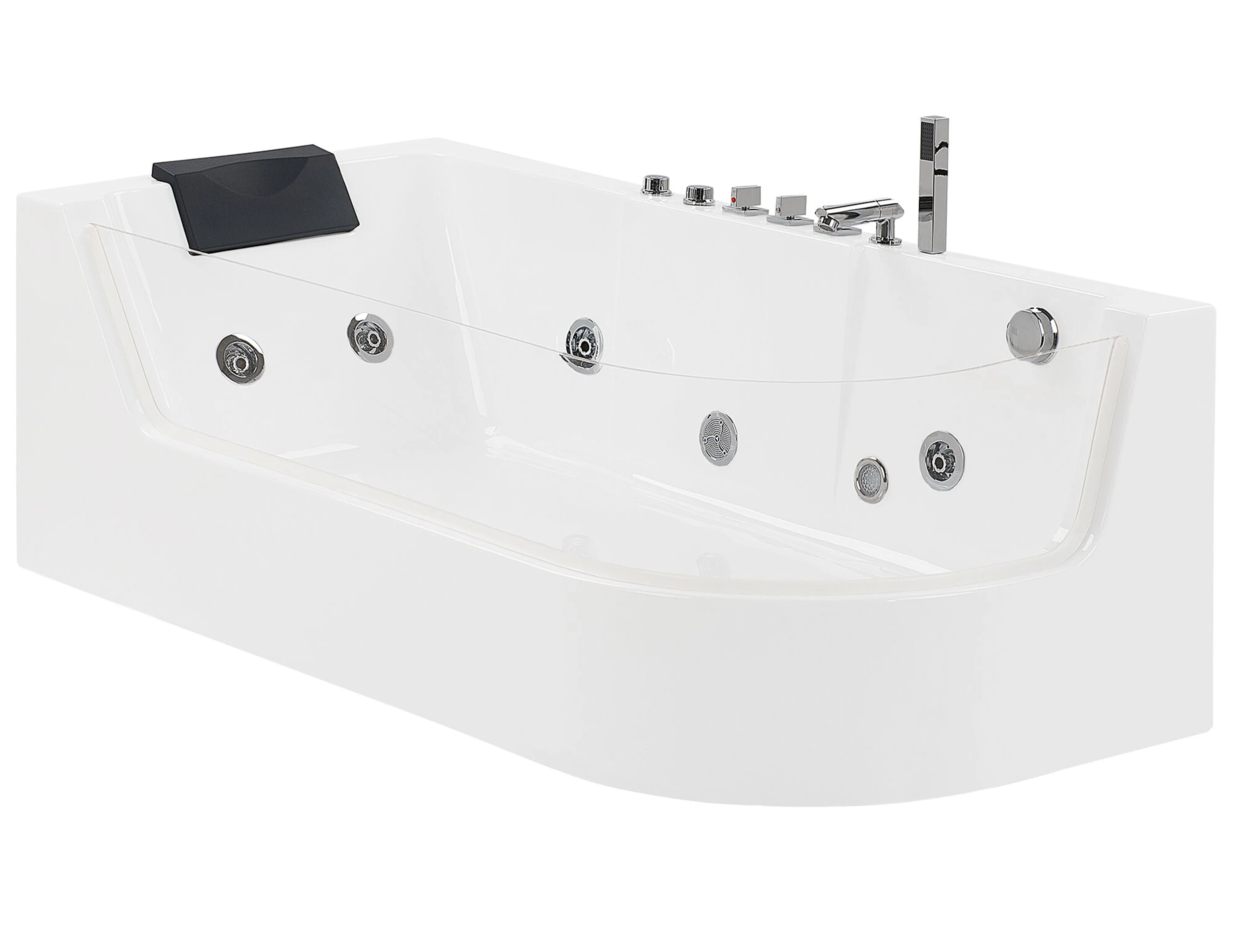Hoek bubbelbad met LED ACUARIO rechtszijdig 170 x 80 cm Wit