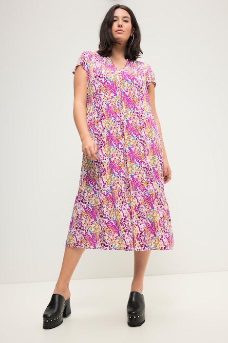Midikleid, A-Line, Colorprint, Rundhals, Cup-Ärmel