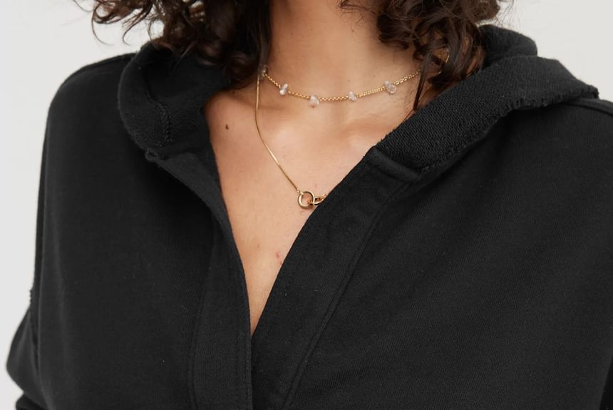 LaLaLadies - Effen crop hoodie met V-hals