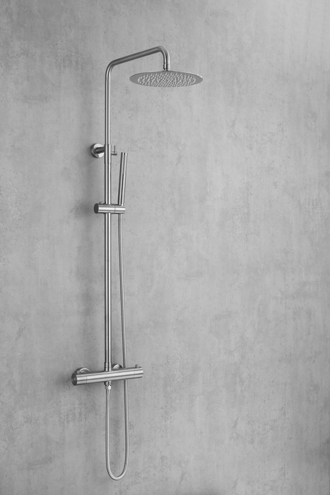 Brusesæt m/termostat Ø250 mm børstet stål
