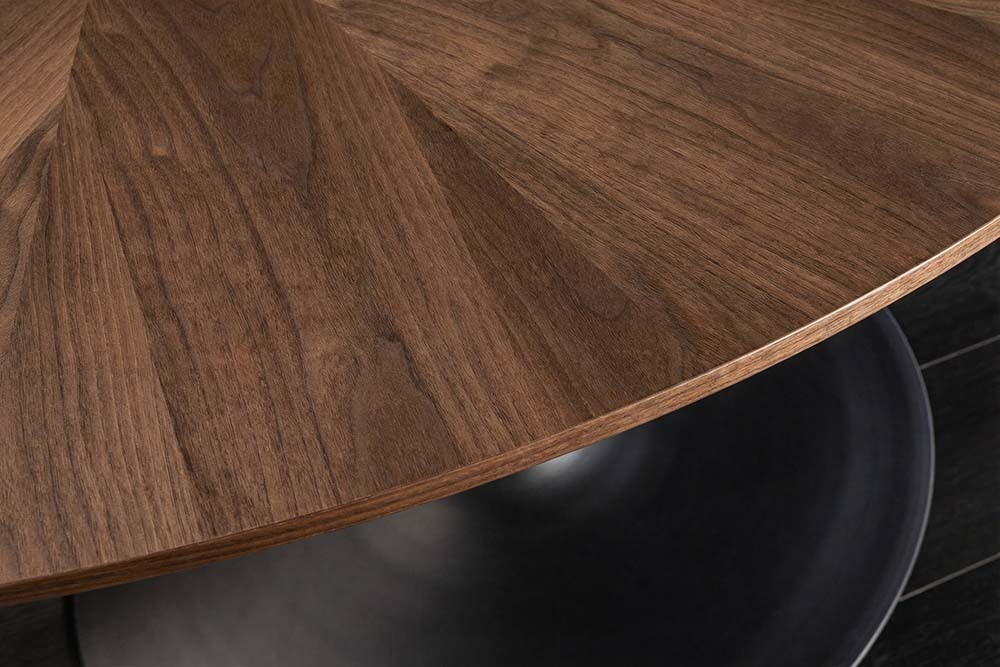 Runder Esstisch ATELIER 120cm braun Walnuss schwarzer Metall Säulenfuß