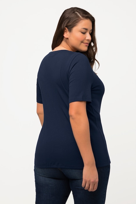 T-Shirt, Saumband, V-Ausschnitt, Halbarm