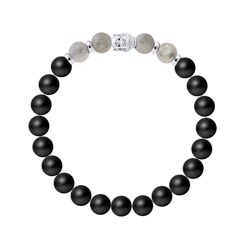 Bracelet BUDDAH Quartz Fumé - Agate Noire Matte en Argent 925