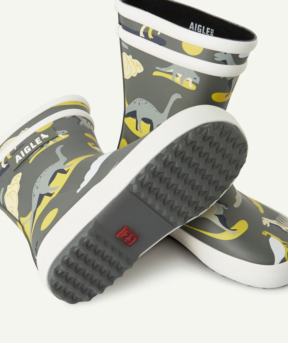AIGLEBOTTES BABYFLAC PREMIERS PAS EN CAOUTCHOUC KAKI IMPRIMÉ DINO