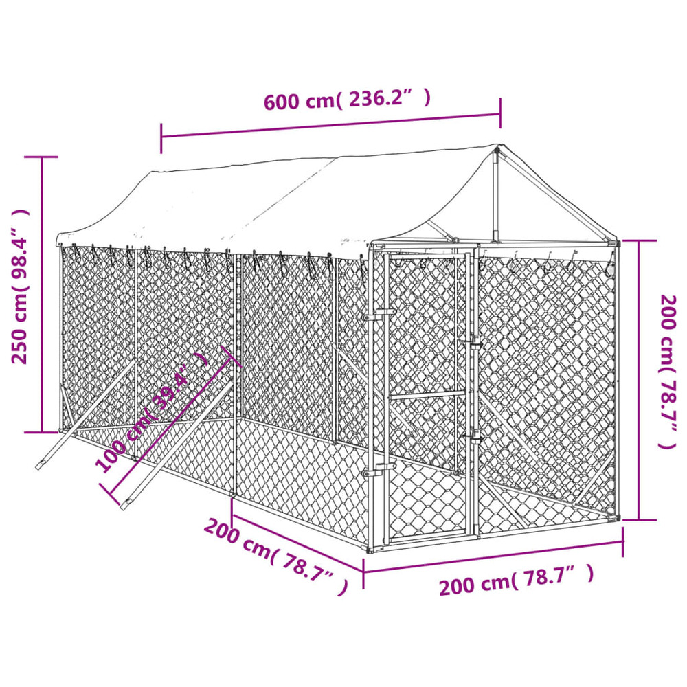 Chenil d'extérieur pour chiens avec toit argenté 2x6x2,5 m