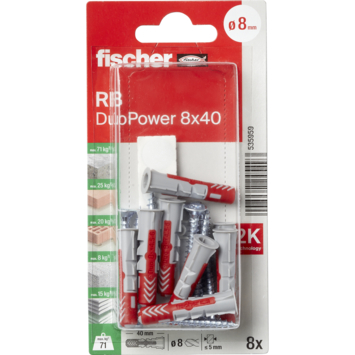 Fischer schapbevestigingsset8x40 mm 8 stuks