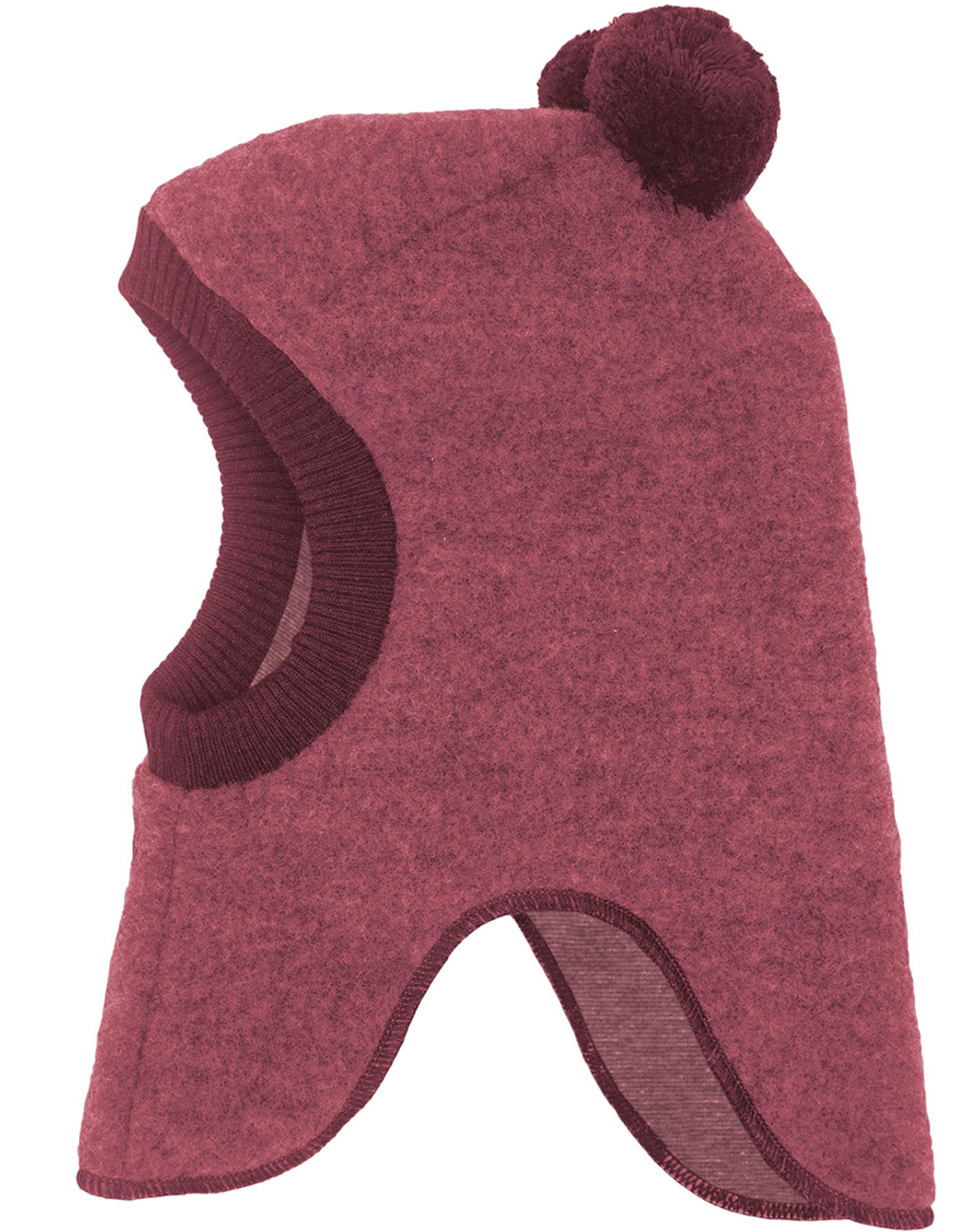 Wollfleece-Schlupfmütze MINI POMPONS in wildrose/rosso