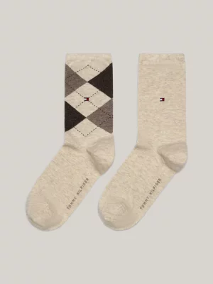 Pacote com 2 pares de meias femininas com estampa xadrez em losangos.