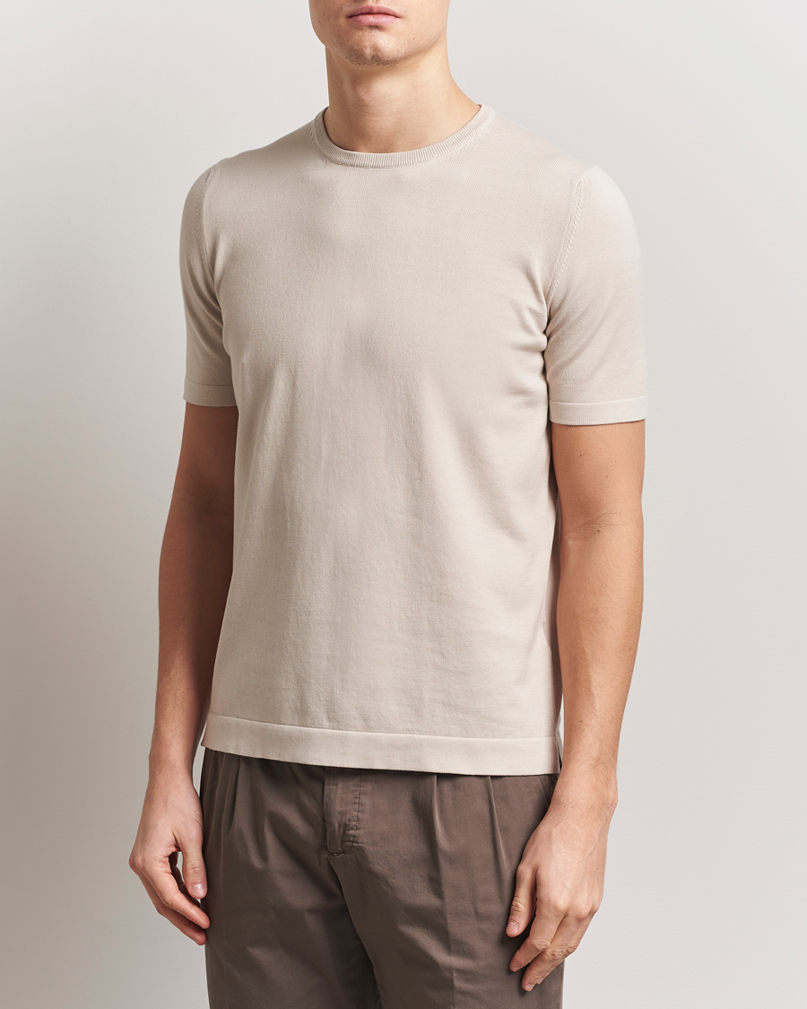 Gran Sasso Cotton Knitted Crew Neck T-Shirt Beige