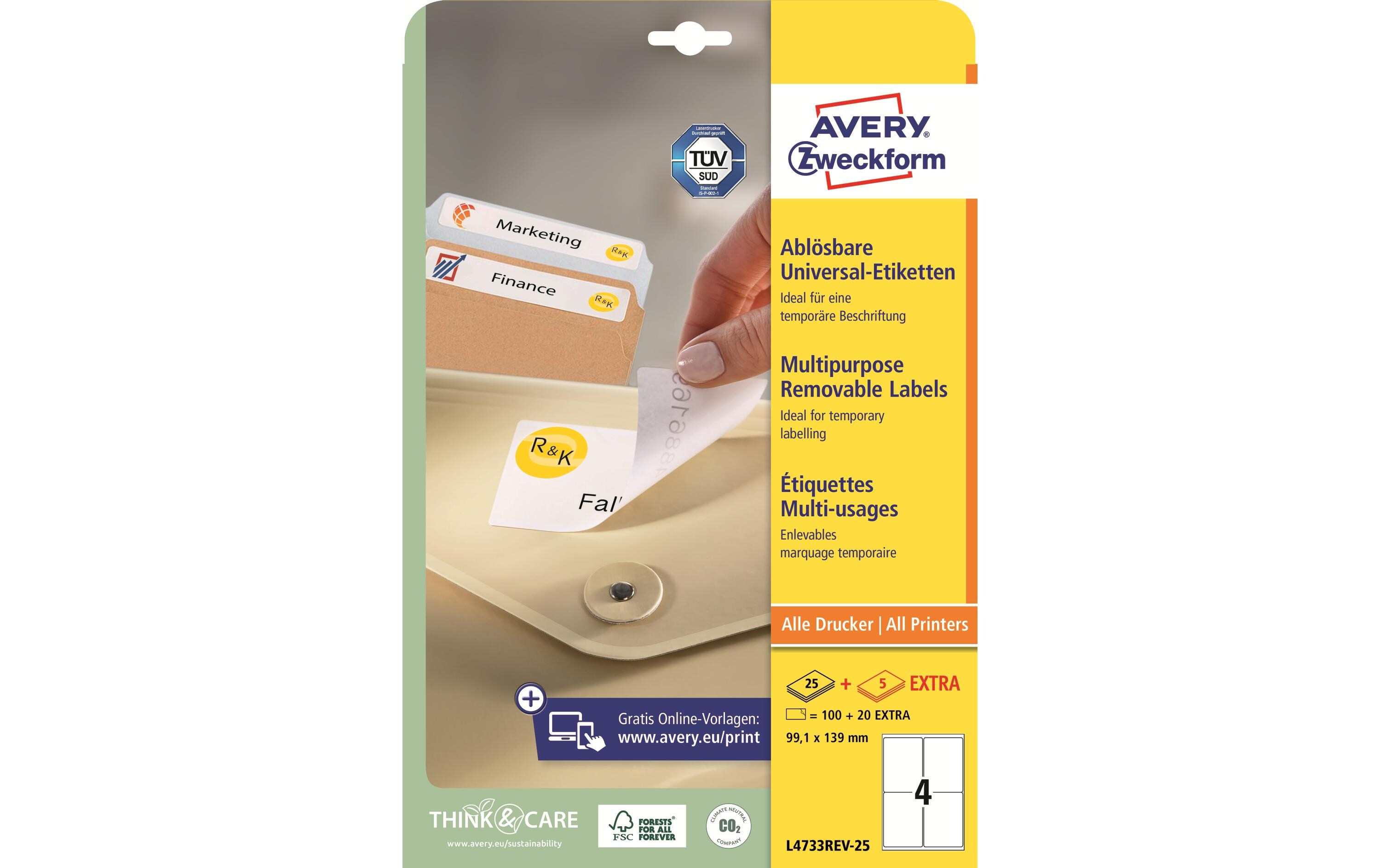 Universal-Etiketten Stick + Lift 99.1 x 139 mm, 30 BlattAblösbare Etiketten
