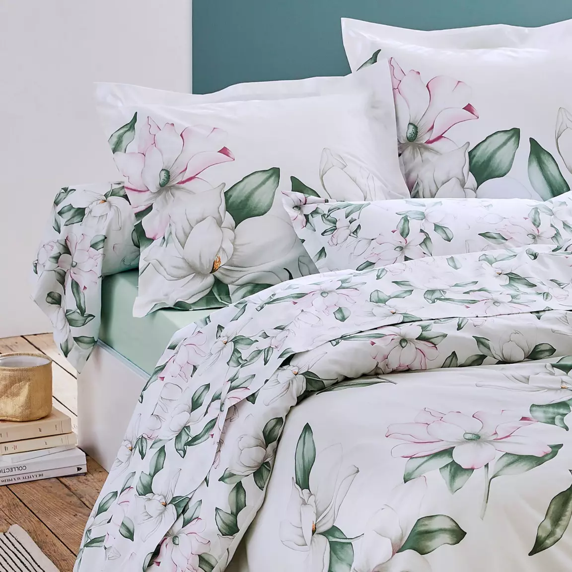 Taie de traversin percale de coton (L200 cm) Magnolia Vert sauge