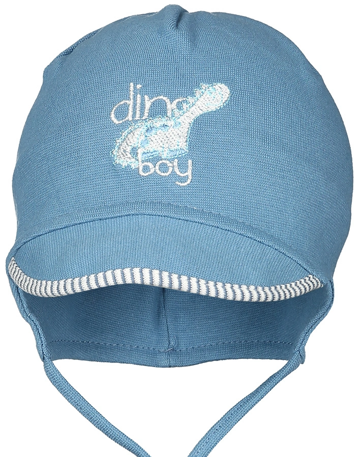Binde-Mütze DINO BOY mit Schirm in mittelblau