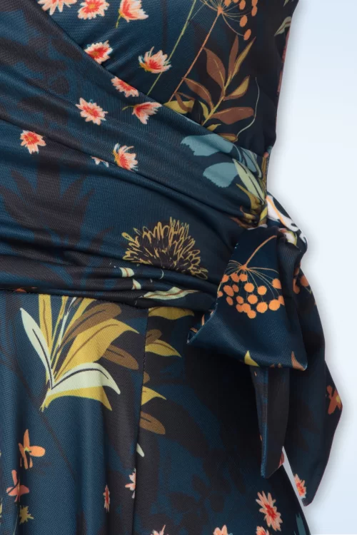 Vintage Chic for Topvintage Colette floral swing jurk in petrol