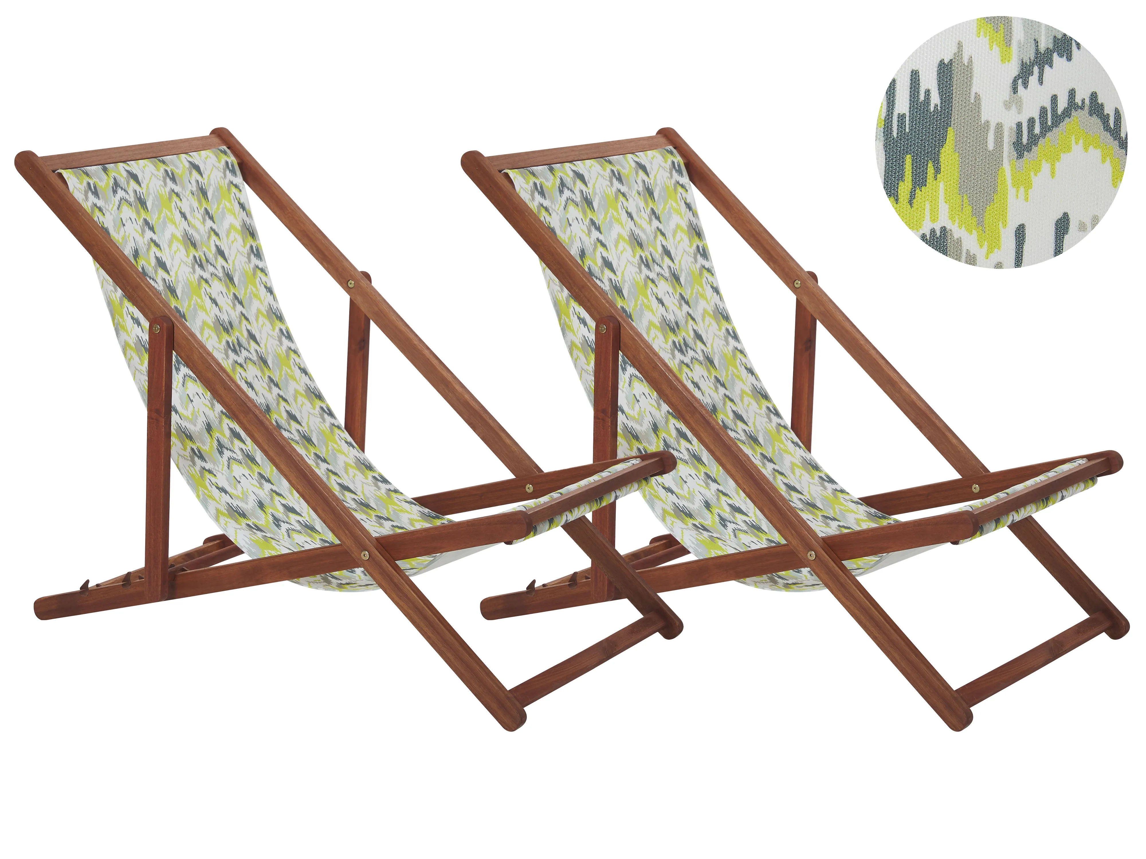 Set van 2 inklapbare ligstoelen ANZIO met vervangingshoezen Abstract motief Acaciahout Donkerbruin