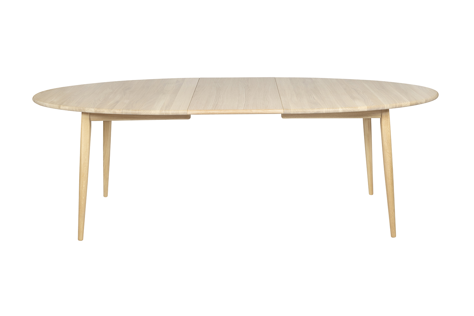 Nord H7 spisebord 105x180 cm, ovalt. Hvitoljet heltre eik med uttrekk til 2 tilleggsplater.
