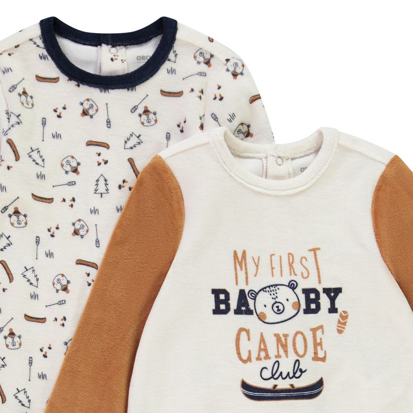 Lot de 2 dors-bien en velours print ourson pour bébé garçon - Ecru