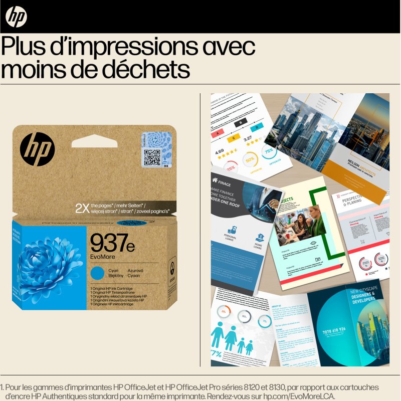 HP 937e Cartouche d’encre authentique Cyan EvoMore