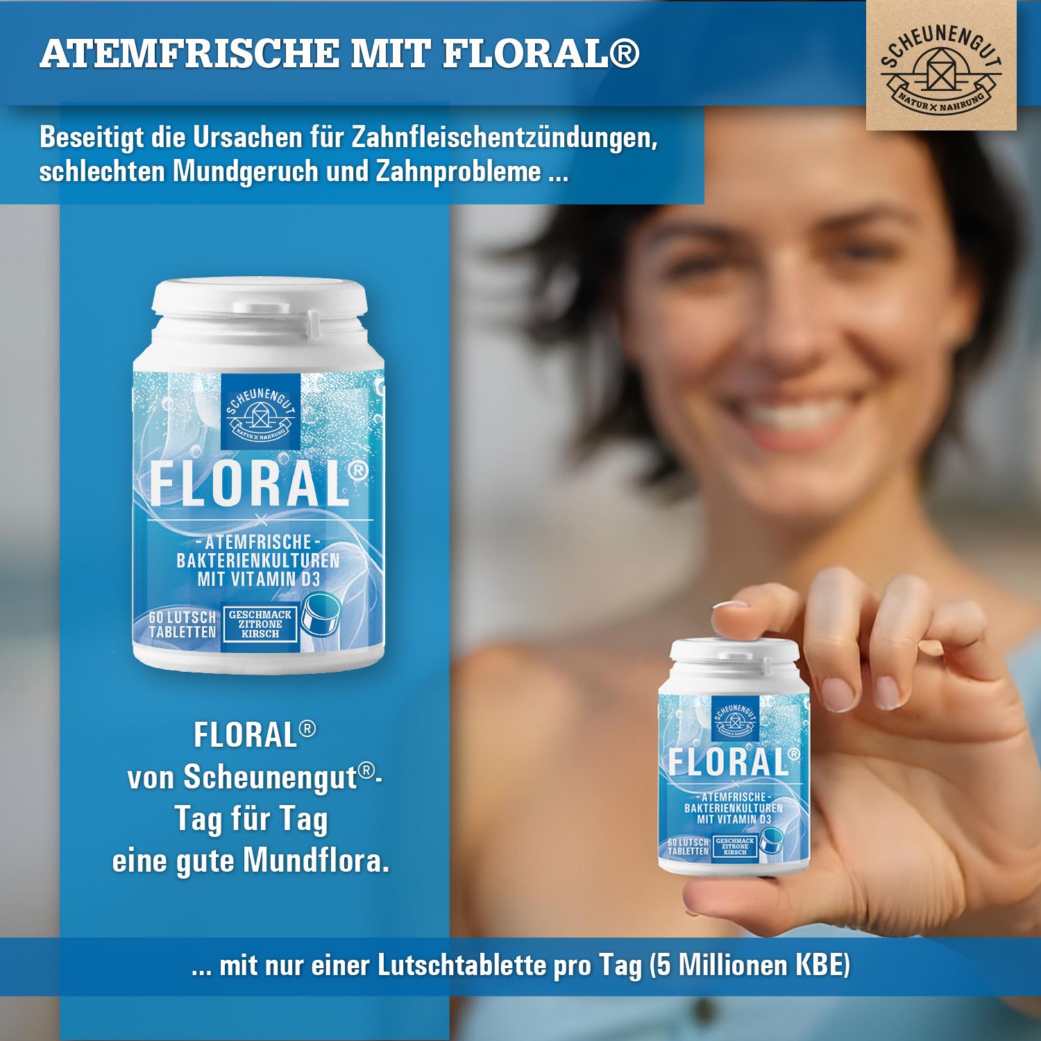 Scheunengut® Floral - Atemfrische mit L. salivarius und Vitamin D3 | Kirsch-Zitrone Geschmack