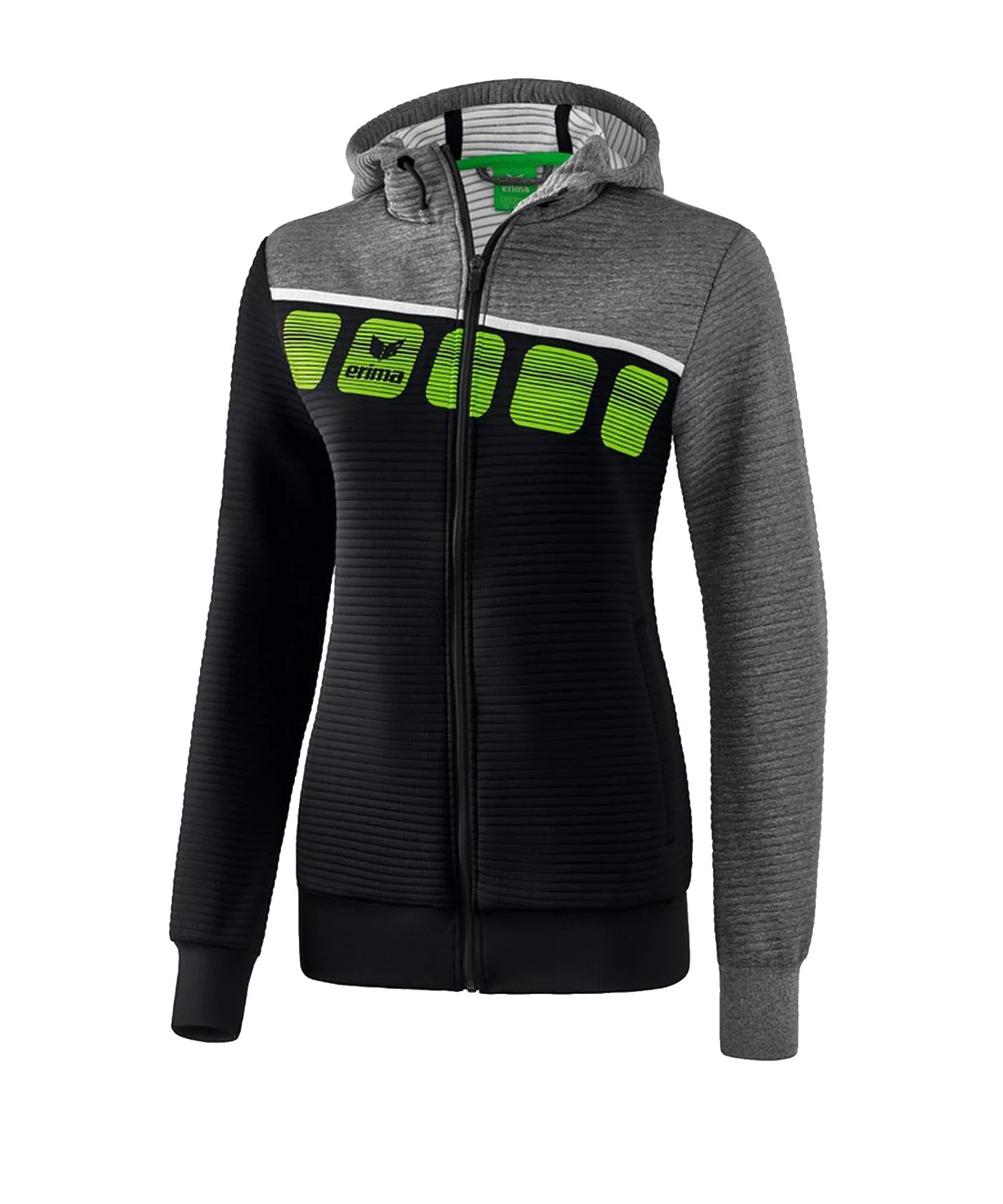 Erima 5-C Trainingsjacke Kapuze Damen Schwarz Grau