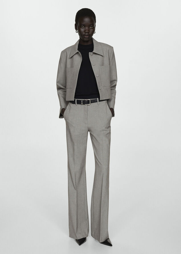 MANGO High-waist flared trousers Lt pastel grey