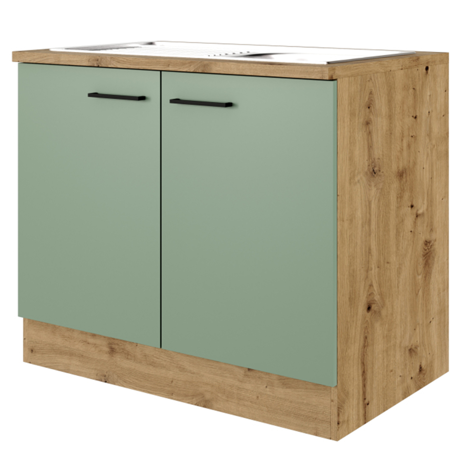 Spülenunterschrank CARA - schilfgrün - Artisan Eiche - 100 cm