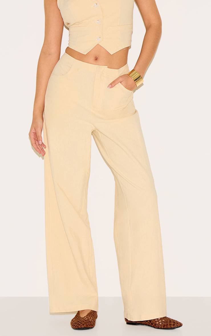 Butter Yellow Pantalon Large Taille Mi-haute Aspect Lin