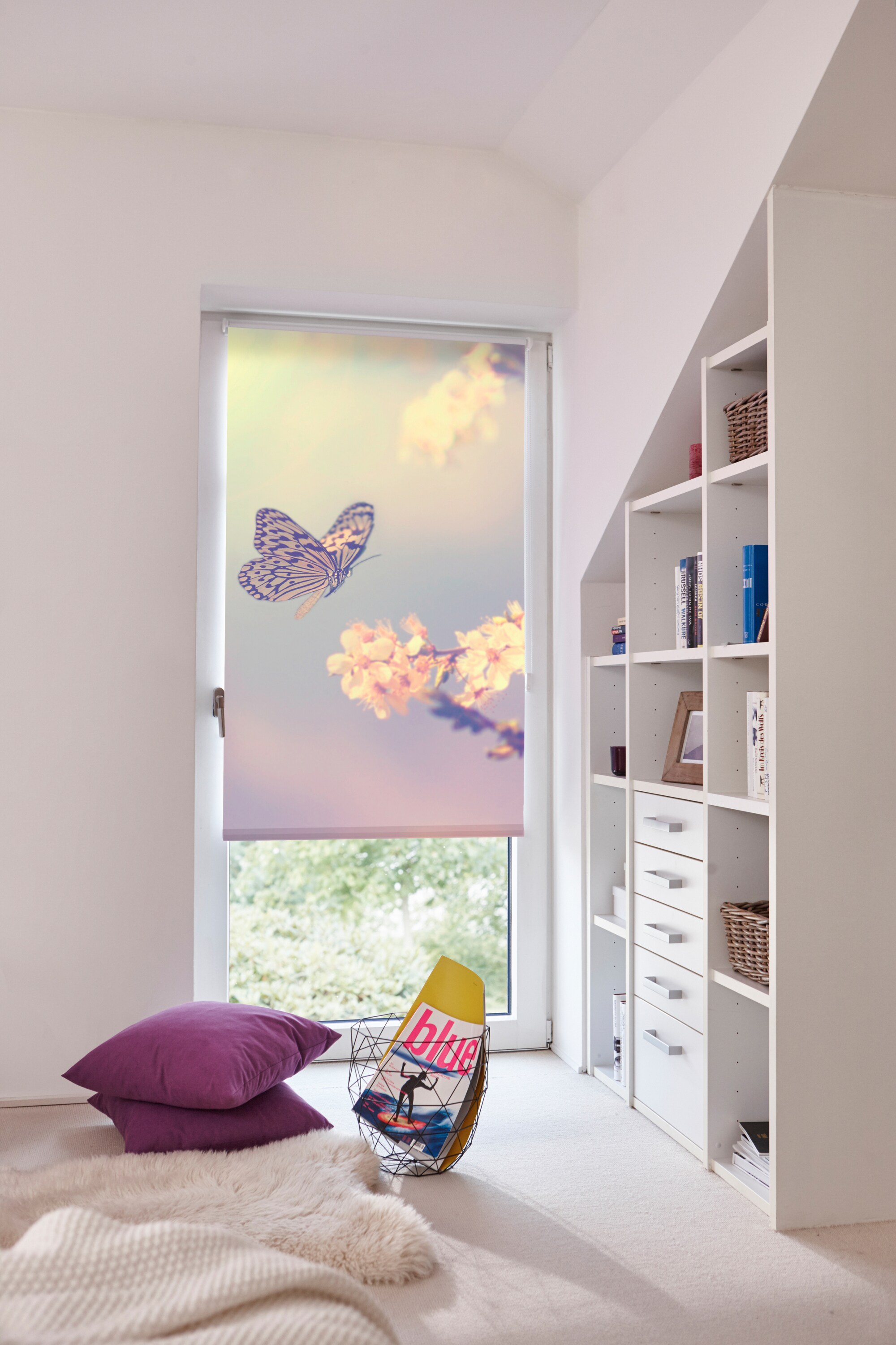 Lichtblick Rollo Klemmfix, ohne Bohren, blickdicht, Schmetterling - Rosa