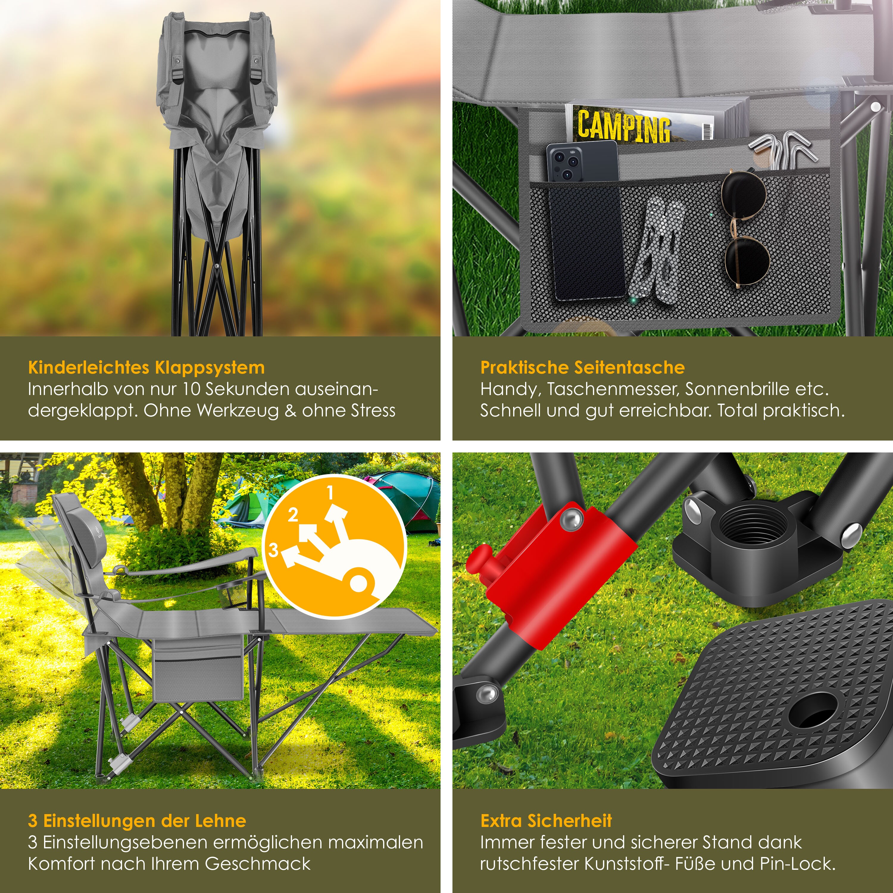 KESSER® Campingliege Campingstuhl 2in1 bis 160kg | Feldbett klappbar | Campingbett faltbar extra breit | Campinglicht & Getränkehalter + Aufbewahrungstasche & Transporttasche | Angelliege verstellbar