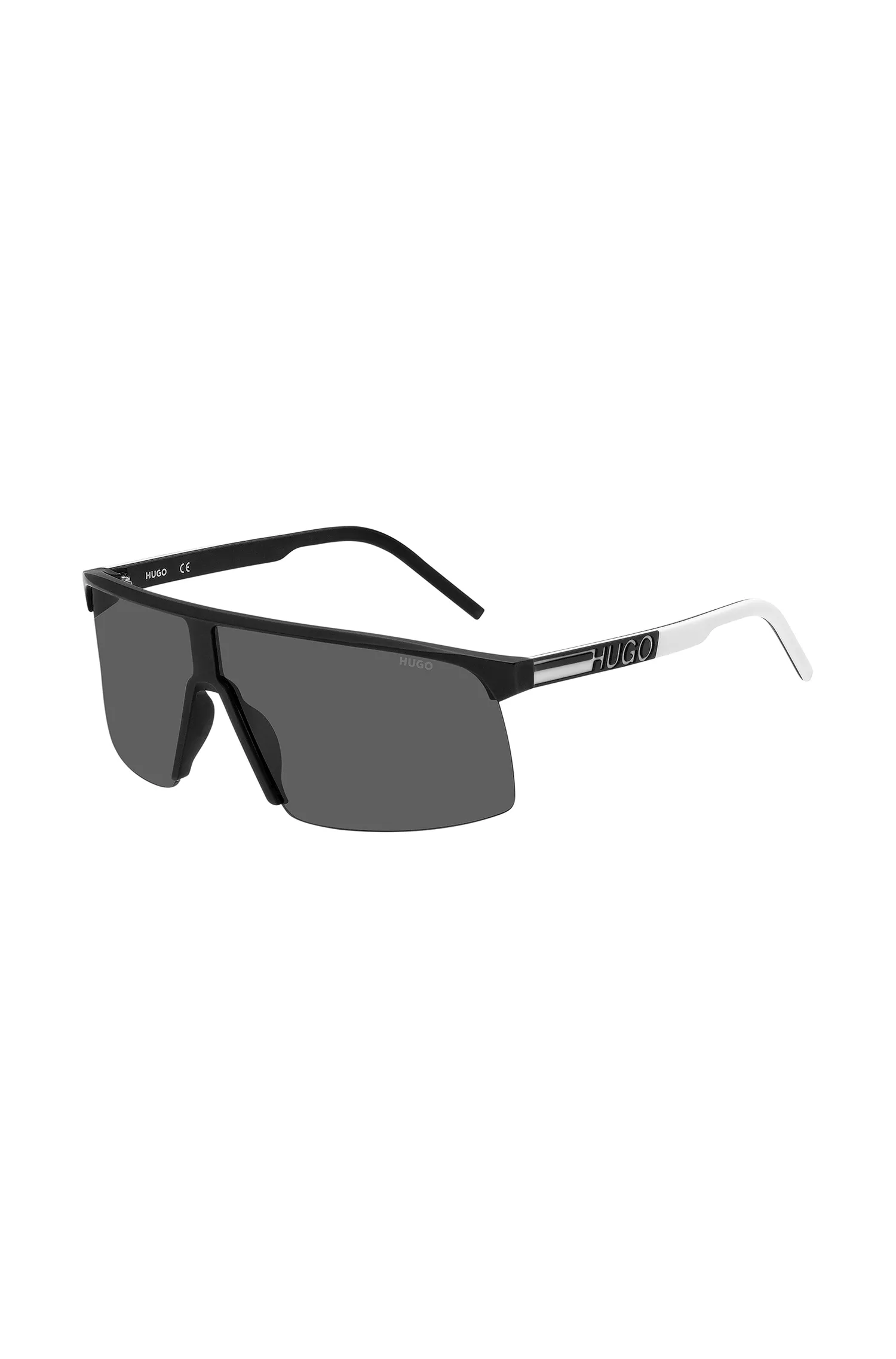 Óculos de sol HUGO com logotipo emborrachado vermelho e lentes grátis.
