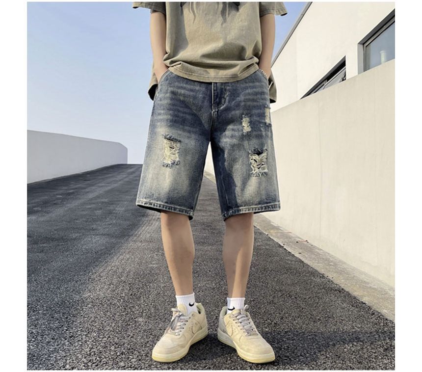 Whyessa - Versleten rechte denim shorts