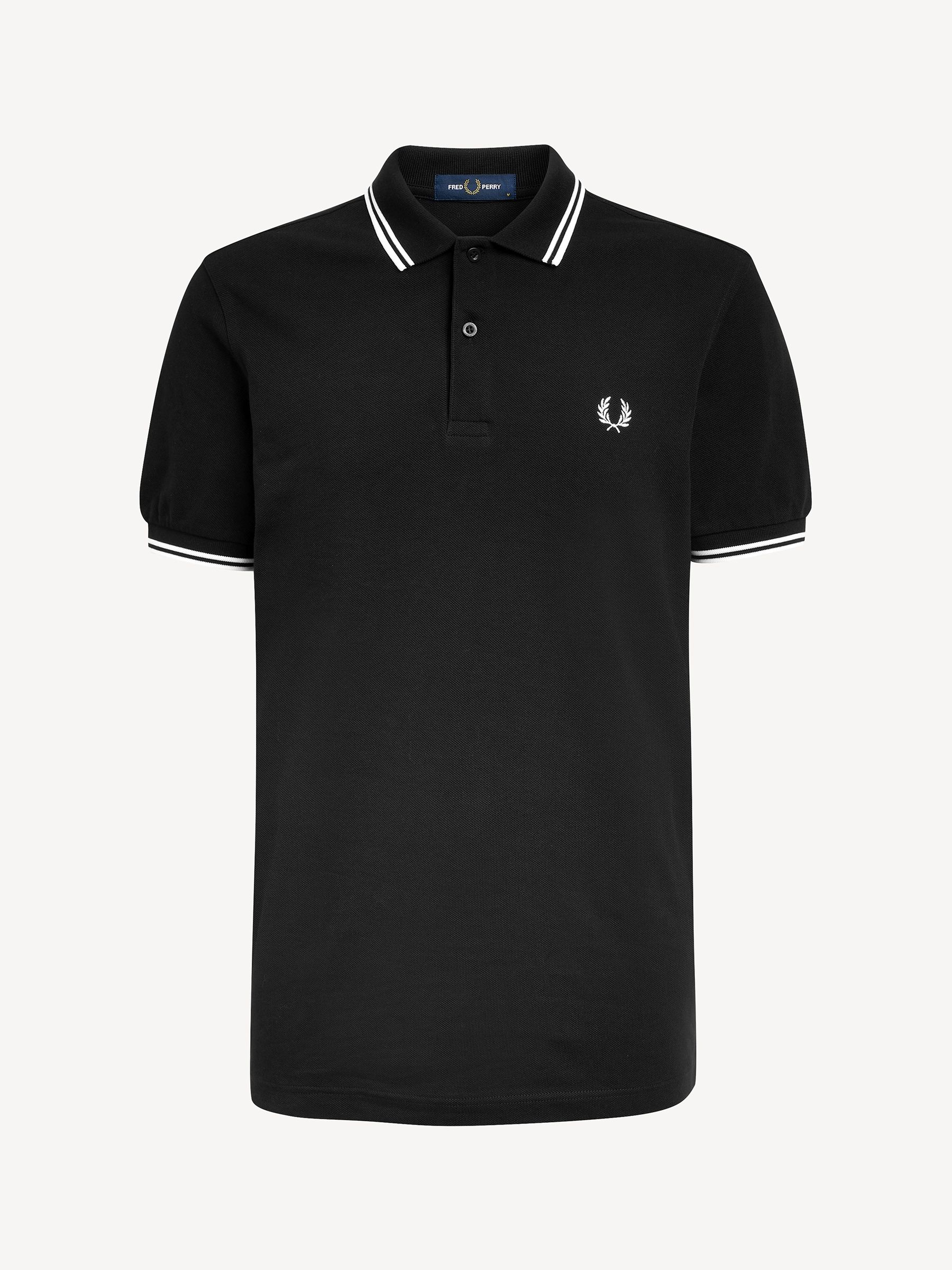 Zwart/wit - Fred Perry poloshirt met gestreepte rand