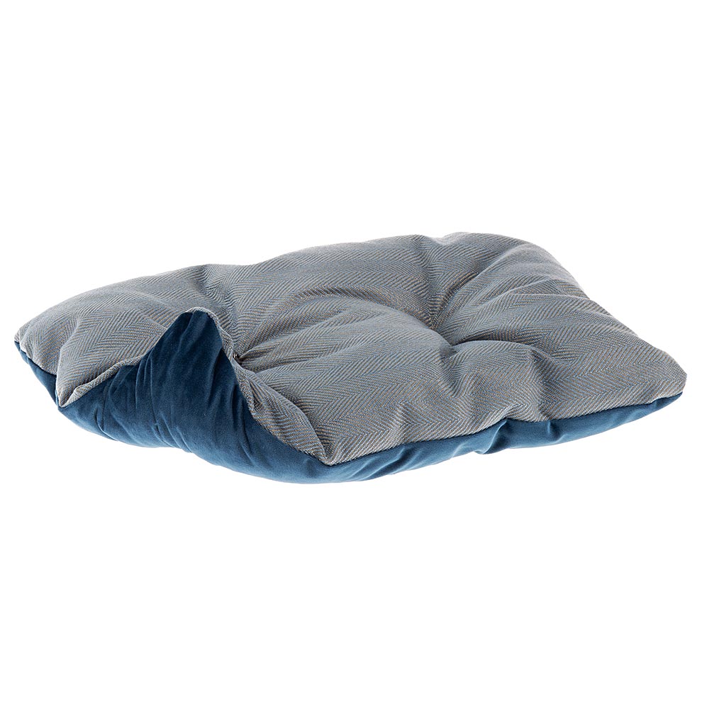Lit chiens et chats couchage chester 60, avec coussin double-face, tweed et velours, lavable, bleu