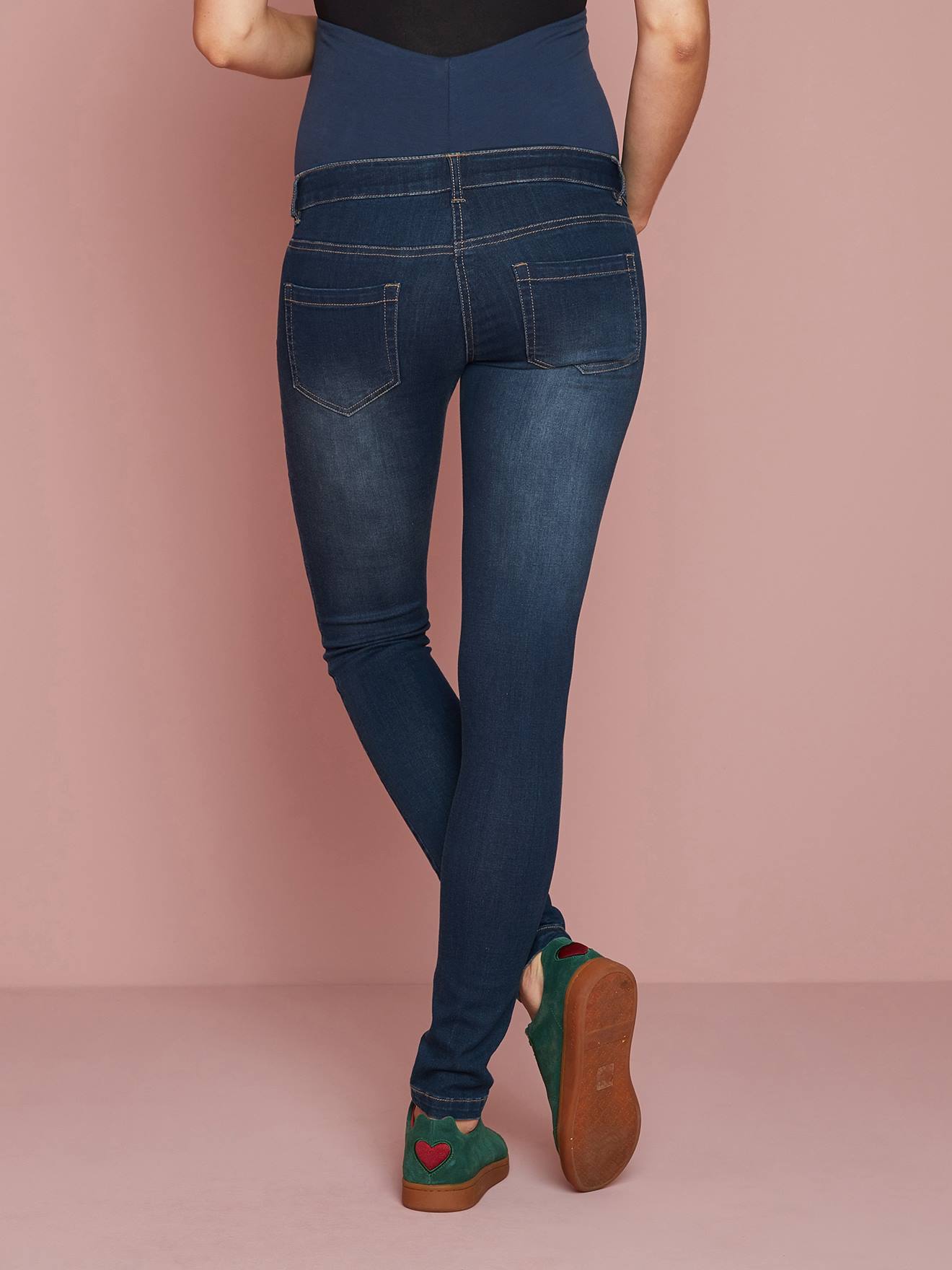 Calça jeans flare para gestante, comprimento da perna 85 cm, jeans natural