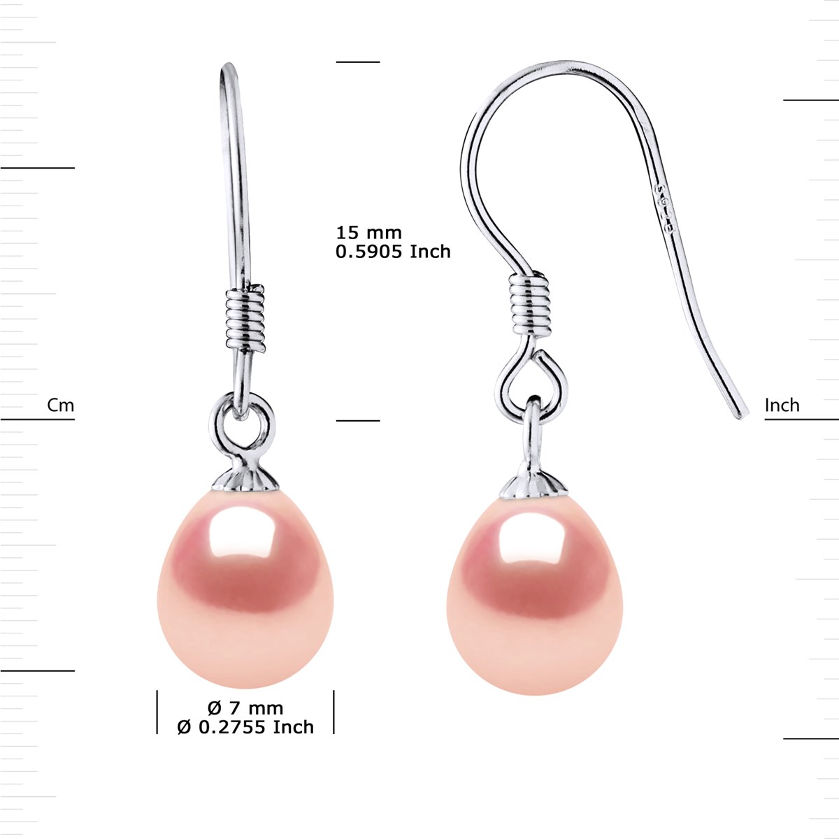 Crochets d'Oreilles Perles d'Eau Douce Poires 7-8 mm Roses Argent 925