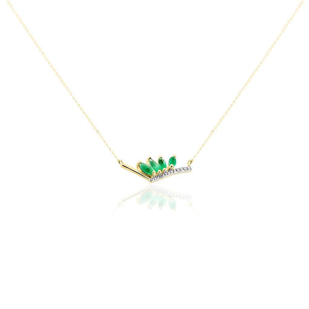 Collier Navette Or Jaune Emeraude Diamant