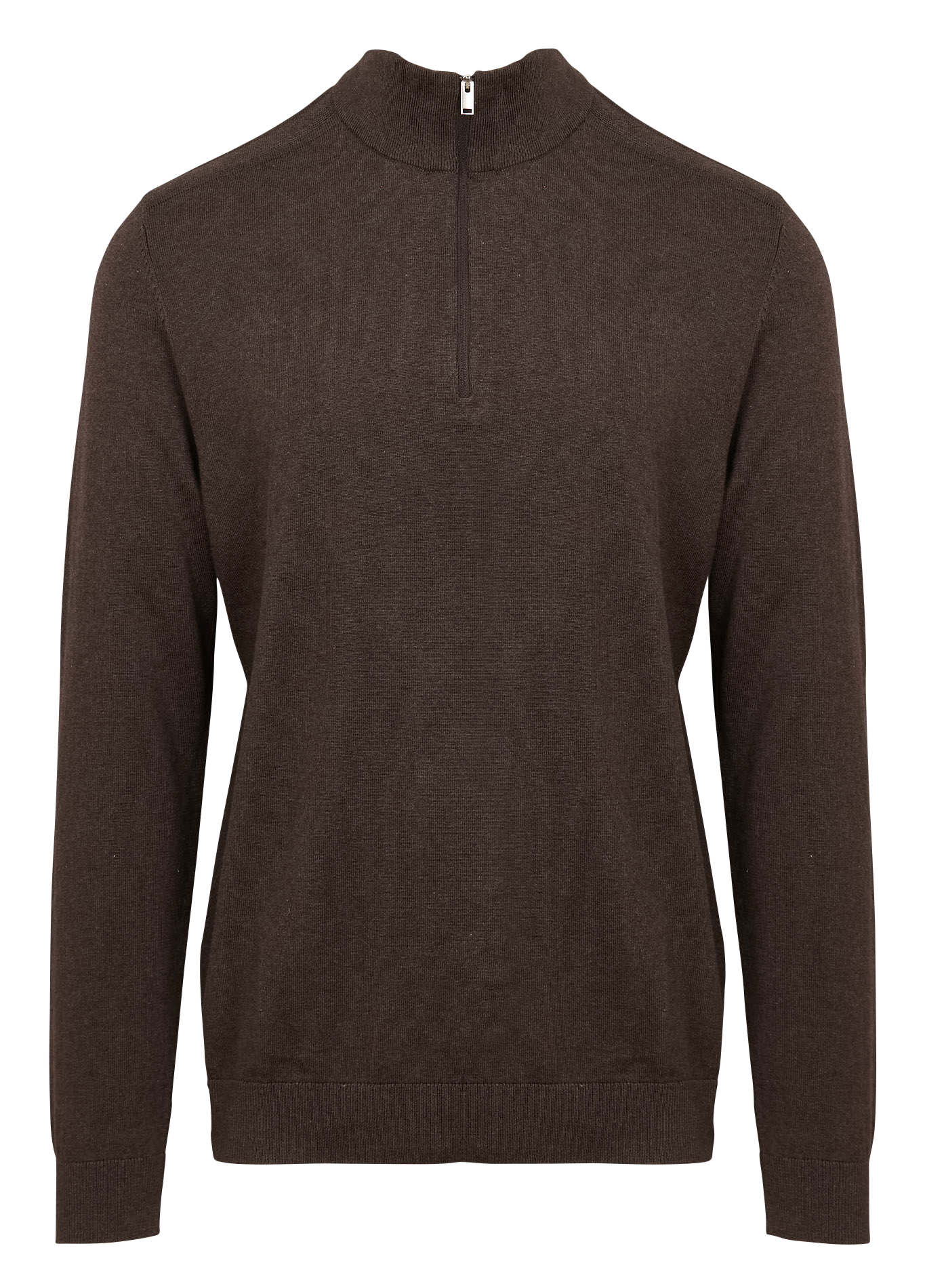 BERG - Pull col montant zippé regular-fit en coton | Marron