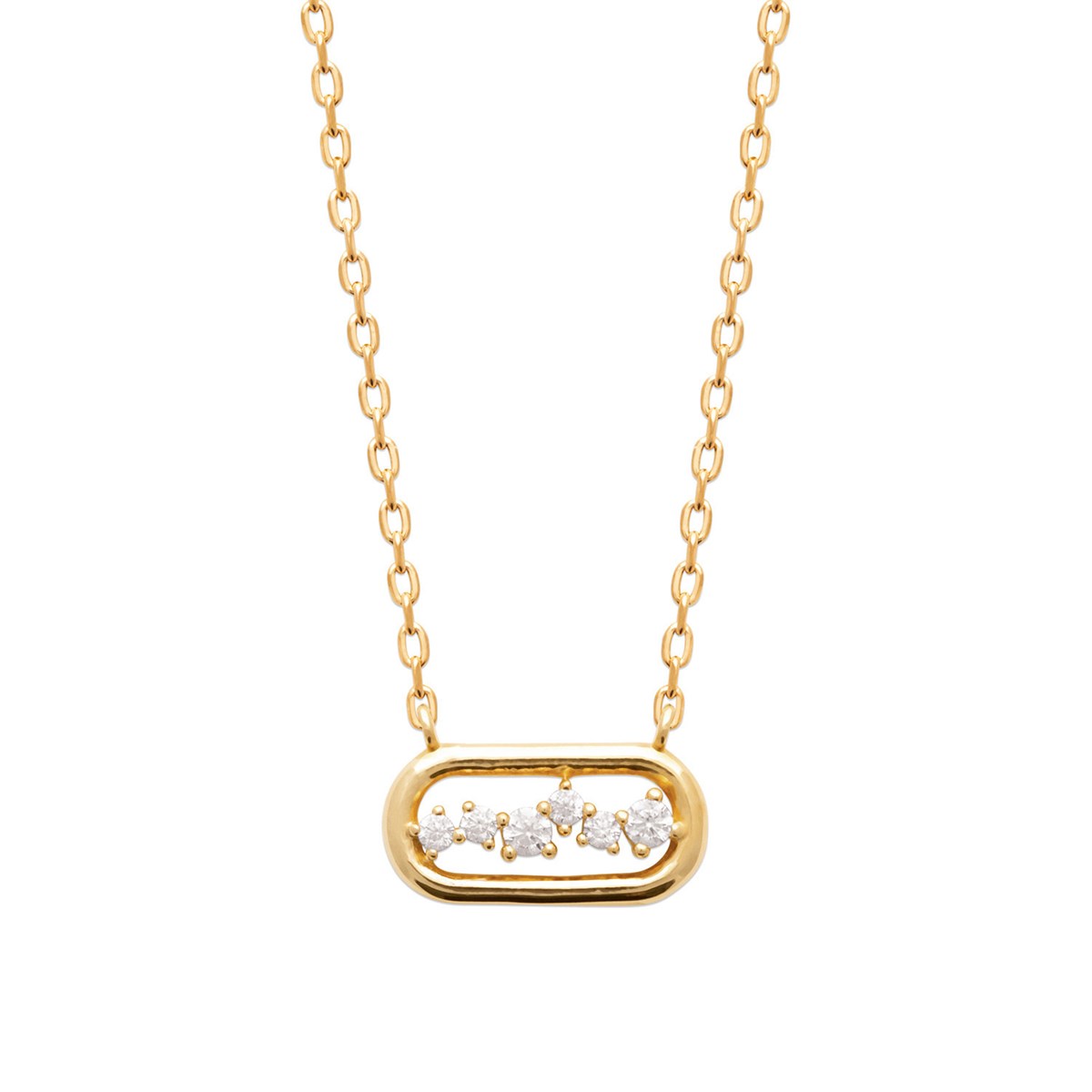 Collier Brillaxis plaqué or motif ovale empierré