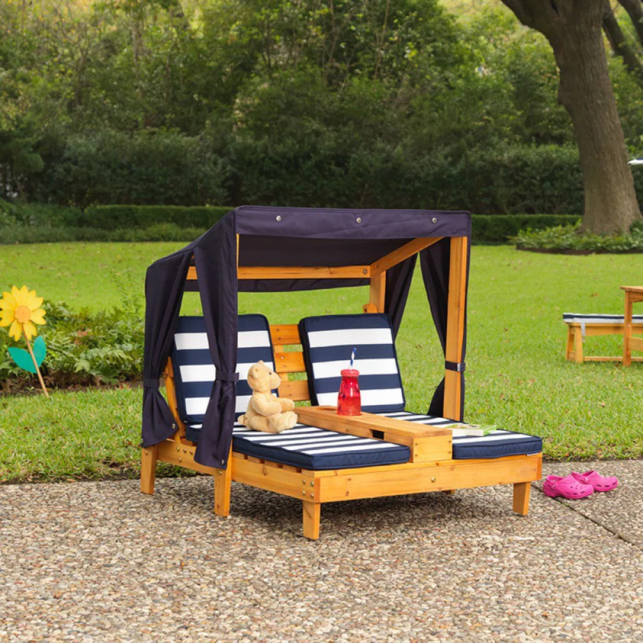 Kidkraft® Doppelte Kinder Sonnenliege mit Getränkehaltern, blauweiß