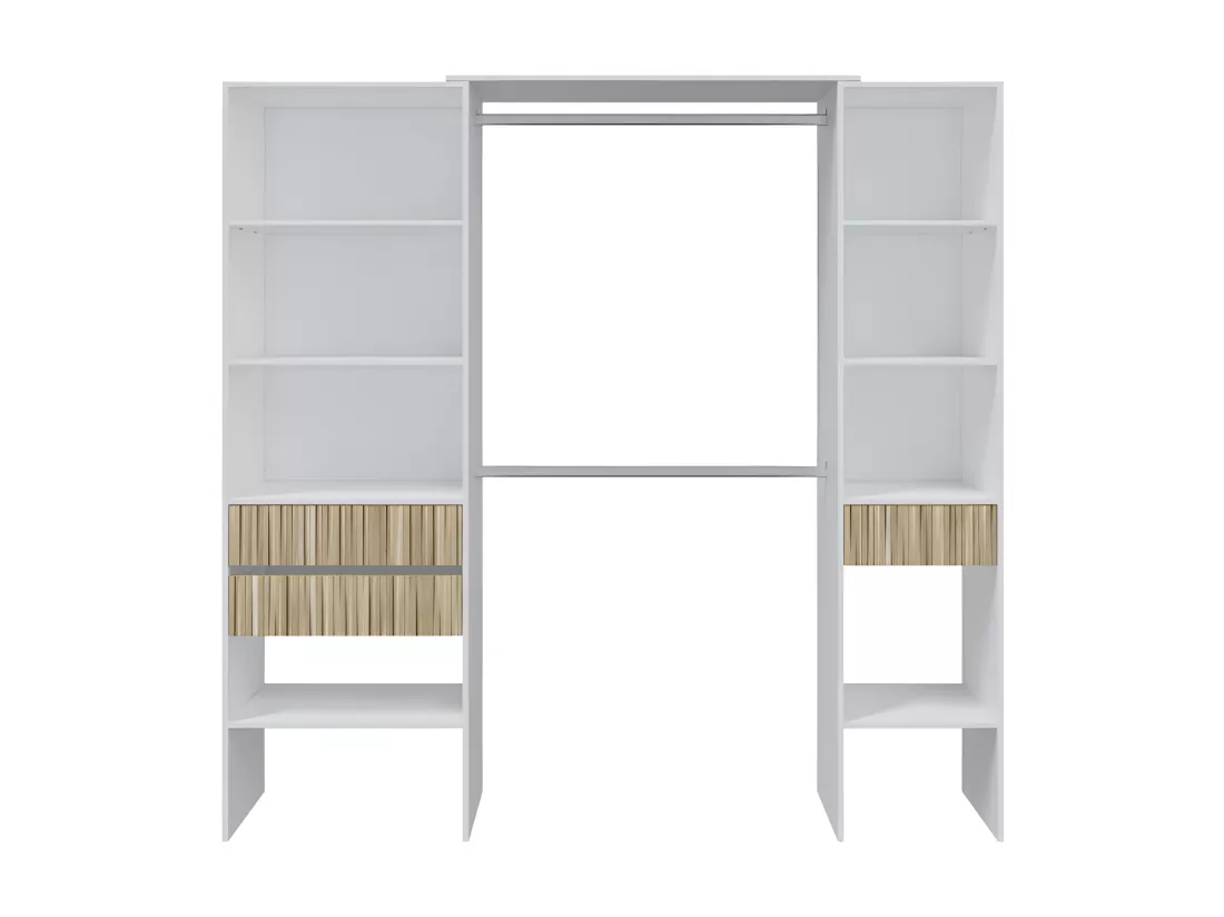 Aménagement de dressing 3 tiroirs Blanc/Bois clair - YANA - L 190 x l 40 x H 187 cm