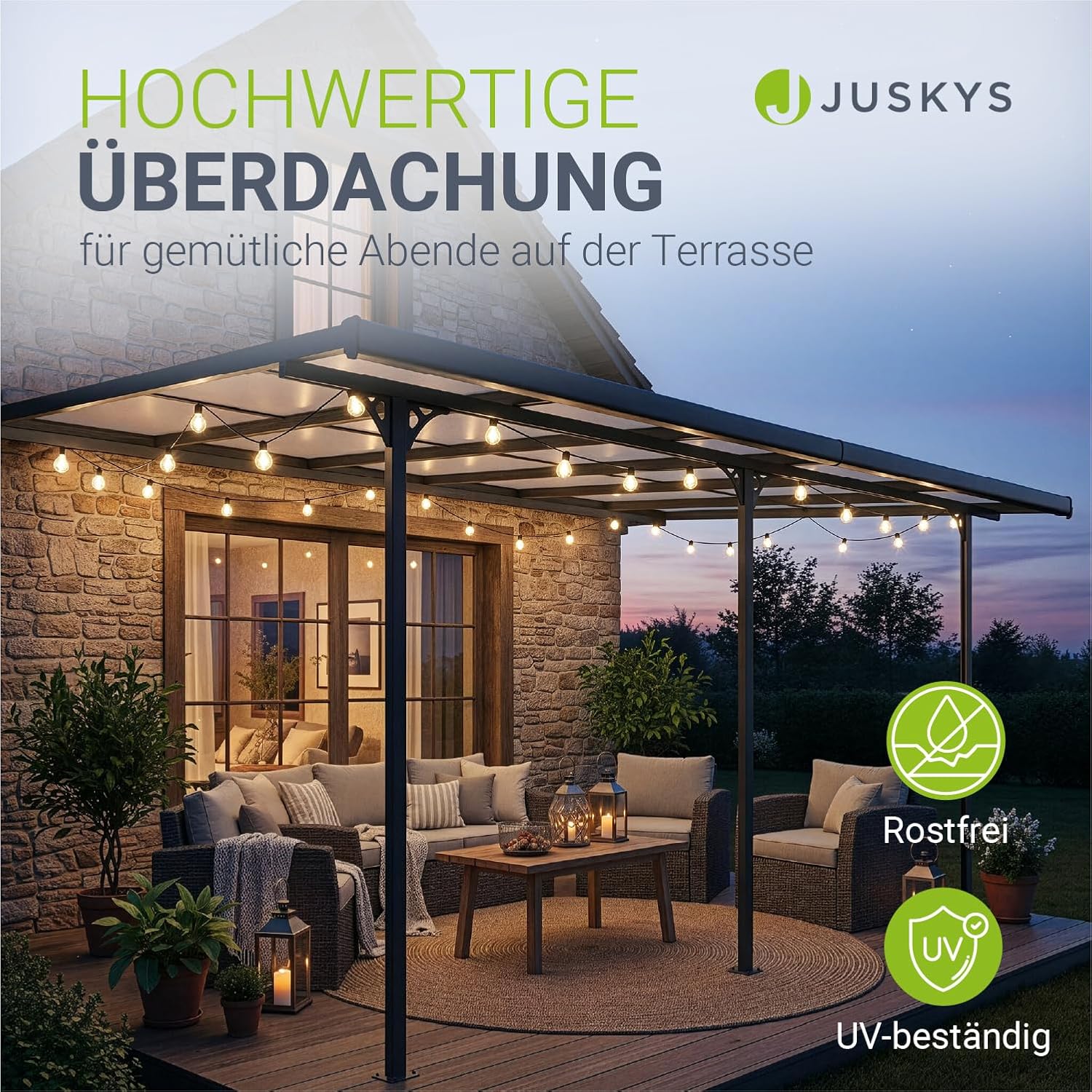 Juskys Terrassenüberdachung Borneo 5,5 x 3 m — Sonnenschutz aus Aluminium mit grauen Doppelstegplatten — Terrassendach zur Wandmontage in Dunkelgrau