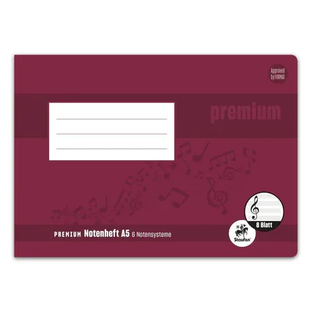 Staufen Premium Notenheft LinN A5 quer 8 Blatt 90g/qm 6 Notensysteme