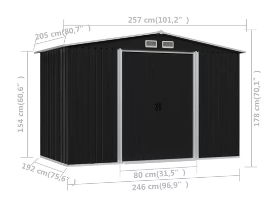 Abri de stockage pour jardin Anthracite Acier 257x205x178