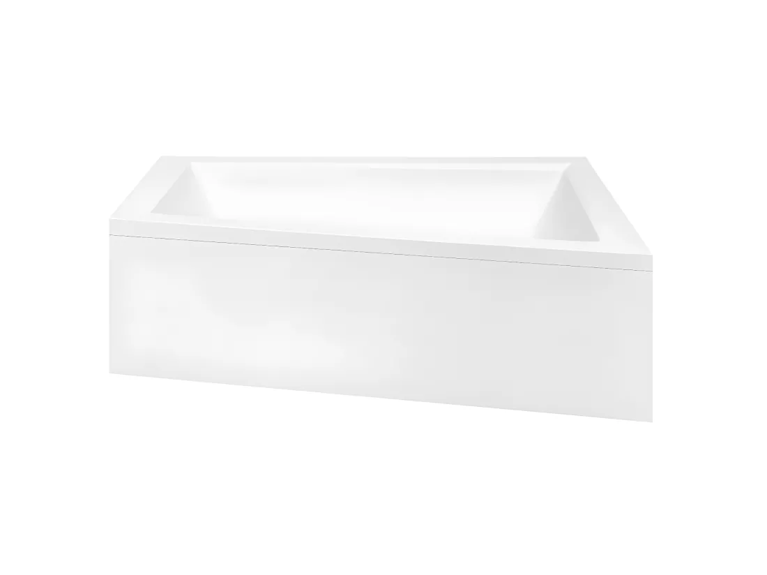Baignoire asymétrique + tablier blanc + repose tête - INTIMA - 150 x 85 cm - Droite