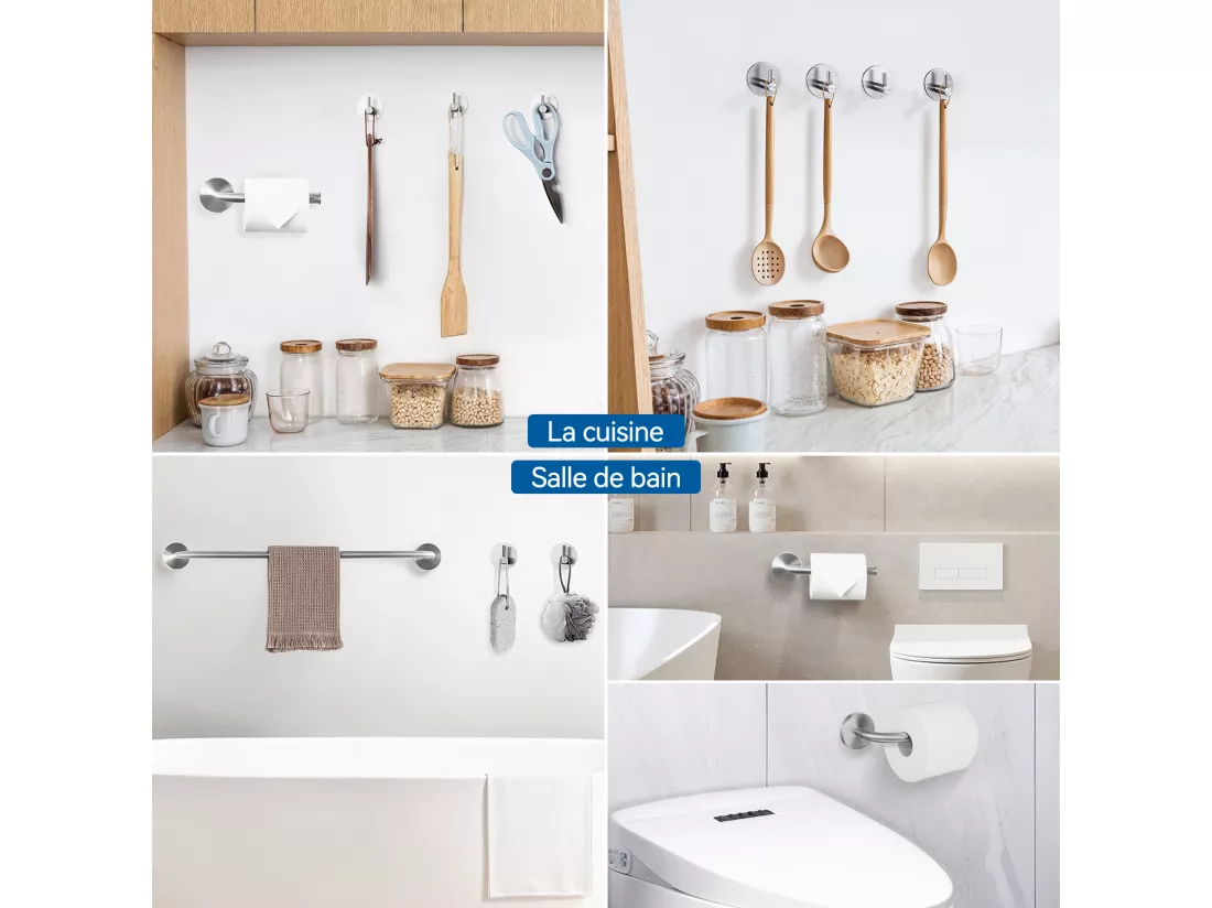 Auralum Max Ensemble Salle Bain Accessoire 6 Pièces,Auto-adhésif ou percer,Porte-Serviettes,Porte-Papier Toilette,Crochet Mural,en Inox,Brossé