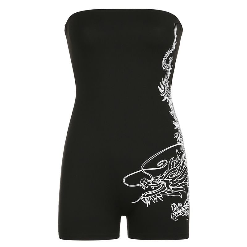 Genrovia - Strapless romper met drakenprint