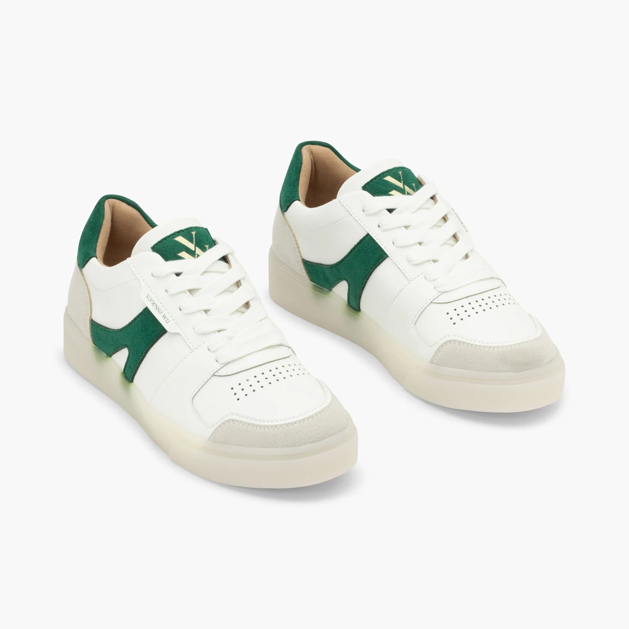 Sneakers-Baskets Sanae blanc et vert à semelle transparente