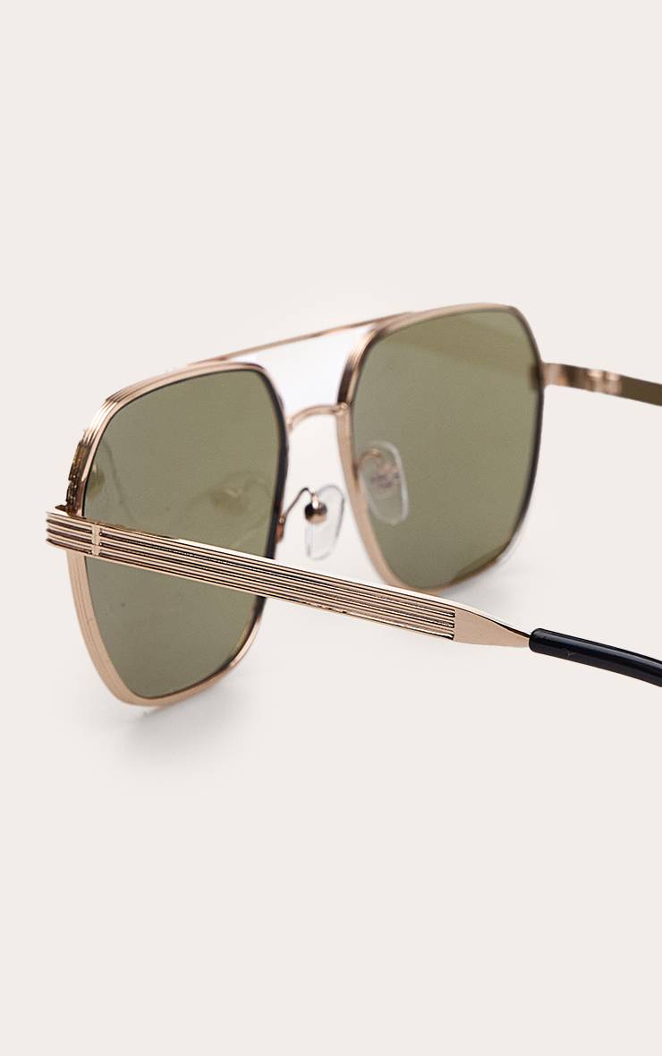 Doré Lunettes De Soleil Aviateur Monture Métallique Verres Verts